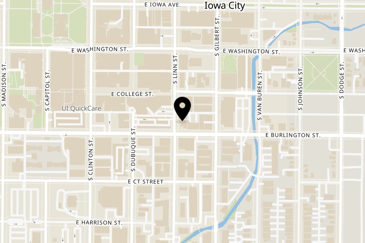 Map showing the location of Mammitas Coffee on 224 S Linn St in Iowa City